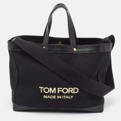 Pre Owned Tom Ford Black Canvas and Leather T Screw Tote