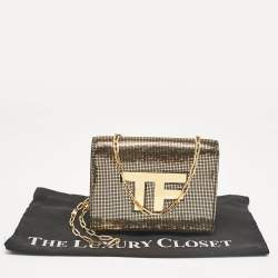 Tom Ford Gold Suede TF Flap Chain Clutch