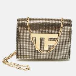 Tom Ford Gold Suede TF Flap Chain Clutch