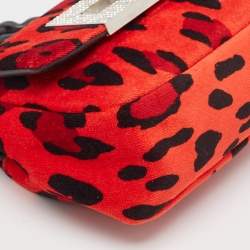 Tom Ford Red/Black Leopard Print Fabric Natalia Chain Shoulder Bag