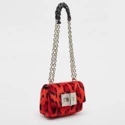 Tom Ford Red/Black Leopard Print Fabric Natalia Chain Shoulder Bag