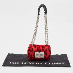 Tom Ford Red/Black Leopard Print Fabric Natalia Chain Shoulder Bag