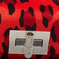 Tom Ford Red/Black Leopard Print Fabric Natalia Chain Shoulder Bag