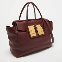 Tom Ford Dark Red Leather Turn-Lock Natalia Tote