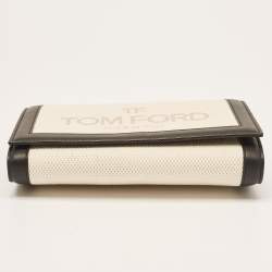 Tom Ford Beige/Black Logo Print Canvas and Leather Flap Wallet on Strap