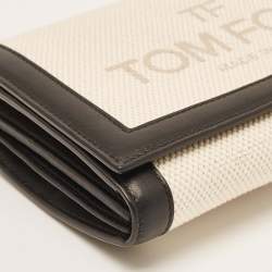 Tom Ford Beige/Black Logo Print Canvas and Leather Flap Wallet on Strap