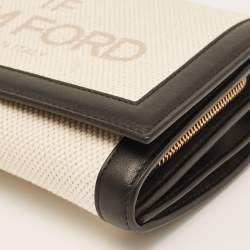 Tom Ford Beige/Black Logo Print Canvas and Leather Flap Wallet on Strap
