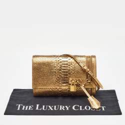 Tom Ford Gold Alix Python Zip & Padlock Clutch