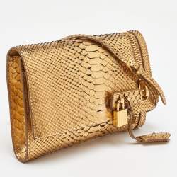 Tom Ford Gold Alix Python Zip & Padlock Clutch