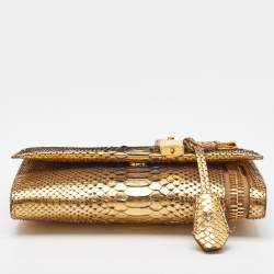 Tom Ford Gold Alix Python Zip & Padlock Clutch