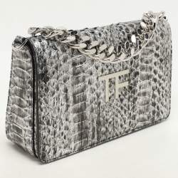 Tom Ford Silver Python TF Logo Flap Shoulder Bag