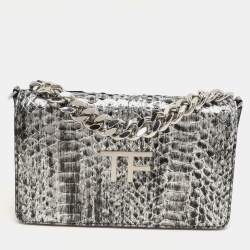 Tom Ford Silver Python TF Logo Flap Shoulder Bag