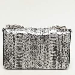 Tom Ford Silver Python TF Logo Flap Shoulder Bag