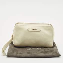 Tom Ford Off White Leather Wristlet Pouch