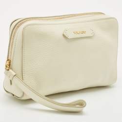 Tom Ford Off White Leather Wristlet Pouch