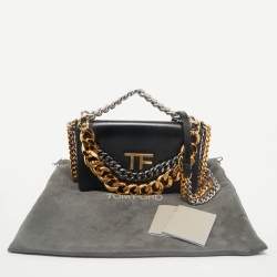 Tom Ford Black Leather Palmellato Triple Chain Shoulder Bag