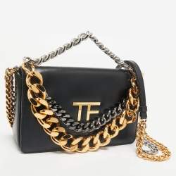 Tom Ford Black Leather Palmellato Triple Chain Shoulder Bag