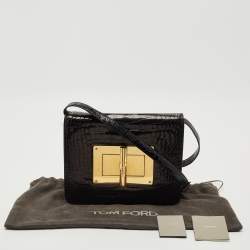Tom Ford Black Shine Alligator Large Natalia Shoulder Bag
