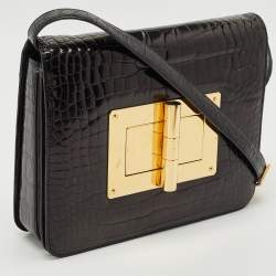Tom Ford Black Shine Alligator Large Natalia Shoulder Bag