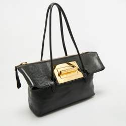 Pre Owned Tom Ford Black Leather Natalia Flap Tote