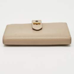 Pre Owned Tom Ford Beige Leather Turnlock Compact Wallet