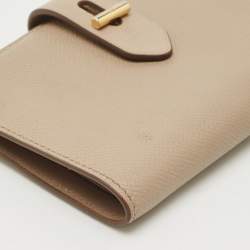 Pre Owned Tom Ford Beige Leather Turnlock Compact Wallet