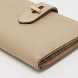 Pre Owned Tom Ford Beige Leather Turnlock Compact Wallet