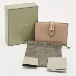 Pre Owned Tom Ford Beige Leather Turnlock Compact Wallet