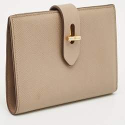 Pre Owned Tom Ford Beige Leather Turnlock Compact Wallet