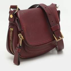 Pre Owned Tom Ford Dark Red Leather Mini Jennifer Crossbody Bag