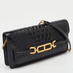 Pre Owned Tom Ford Black Croc Embossed Leather Whitney Shoulder Bag