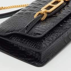 Pre Owned Tom Ford Black Croc Embossed Leather Whitney Shoulder Bag