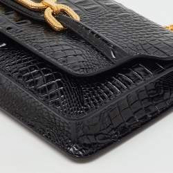 Pre Owned Tom Ford Black Croc Embossed Leather Whitney Shoulder Bag