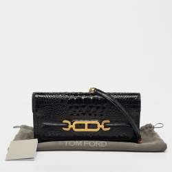 Pre Owned Tom Ford Black Croc Embossed Leather Whitney Shoulder Bag