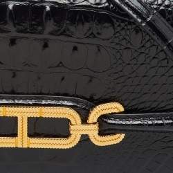 Pre Owned Tom Ford Black Croc Embossed Leather Whitney Shoulder Bag