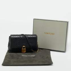 مملوكة مسبقًا حقيبة كتف توم فورد "ليونيكا" قفل صغيرة جلد ثعبان أسود