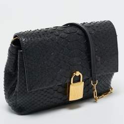 مملوكة مسبقًا حقيبة كتف توم فورد "ليونيكا" قفل صغيرة جلد ثعبان أسود