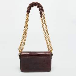 Pre Owned Tom Ford Burgundy Lizard Natalia Chain Shoulder Bag
