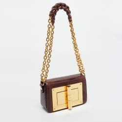 Pre Owned Tom Ford Burgundy Lizard Natalia Chain Shoulder Bag