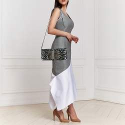 Pre Owned Tom Ford Black/Silver Leopard Print Sequins and Leather Natalia Long Clutch Bag