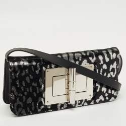Pre Owned Tom Ford Black/Silver Leopard Print Sequins and Leather Natalia Long Clutch Bag
