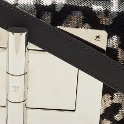 Pre Owned Tom Ford Black/Silver Leopard Print Sequins and Leather Natalia Long Clutch Bag