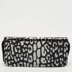 Pre Owned Tom Ford Black/Silver Leopard Print Sequins and Leather Natalia Long Clutch Bag