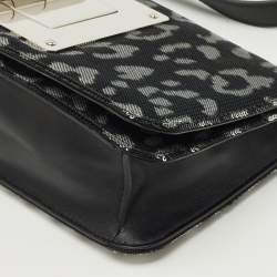 Pre Owned Tom Ford Black/Silver Leopard Print Sequins and Leather Natalia Long Clutch Bag