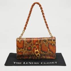 Pre Owned Tom Ford Orange/Cream Python Carine Shoulder Bag