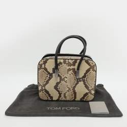مملوكة مسبقًا حقيبة توم فورد ساتشيل جلد وثعبان جلد بيج وأسود