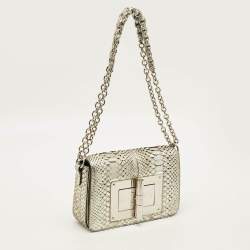 Pre Owned حقيبة كتف توم فورد "ناتاليا" فضي جلود ثعبان