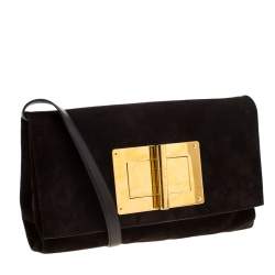 Tom Ford Dark Brown Nubuck leather Natalia Convertible Clutch