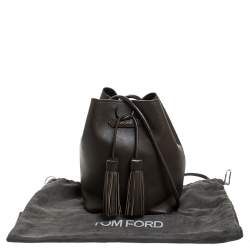Tom Ford Brown Leather Double Tassel Bucket Bag