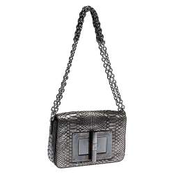 Pre Owned Tom Ford Metallic Silver Python Small Chain Natalia Shoulder Bag